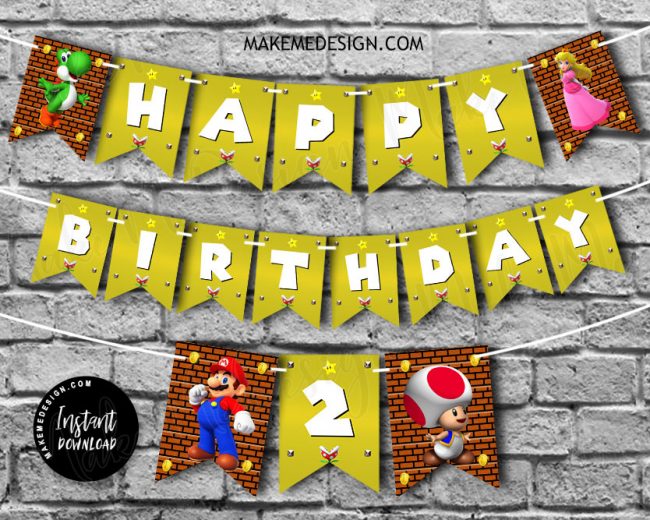 Mario Birthday Banner,  Happy Birthday Banner Mario