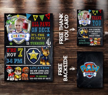 Digital Paw Patrol Invitation with photo,  Paw Patrol Invite Boy