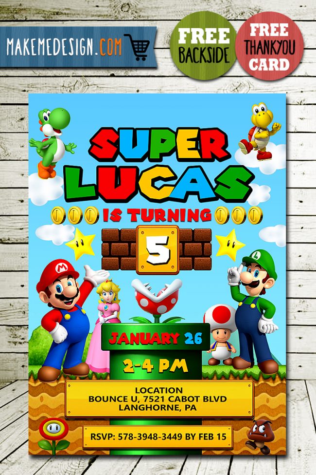Mario Invitation, Mario Party Invitation
