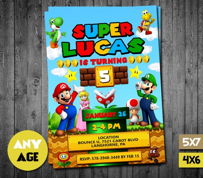 Mario Invitation, Mario Party Invitation