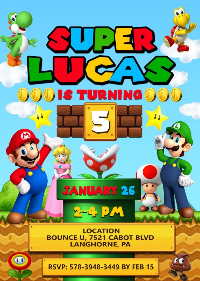 Mario Invitation, Mario Party Invitation