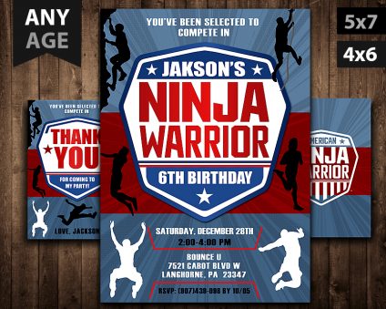 Ninja Warrior Invitation,  Ninja Warrior Party Cards