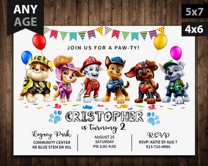 Paw Patrol Inspired Birthday Invitation,  Paw Patrol Invitations Printables